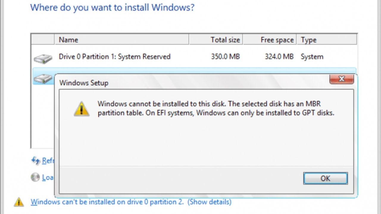 Windows Cannot be Installed to This Disk