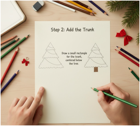 Add the Trunk- christmas tree drawing easy