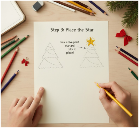 Place the Star- christmas tree drawing easy