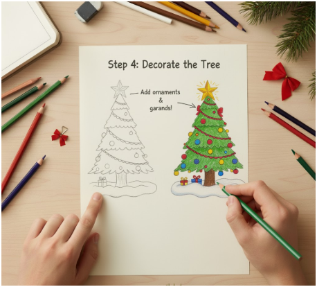 Decorate the Tree- christmas tree drawing easy
